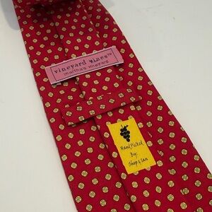 Vineyard Vines Red and Yellow Patterned Tennis Ball Tie 100% silk USA made
